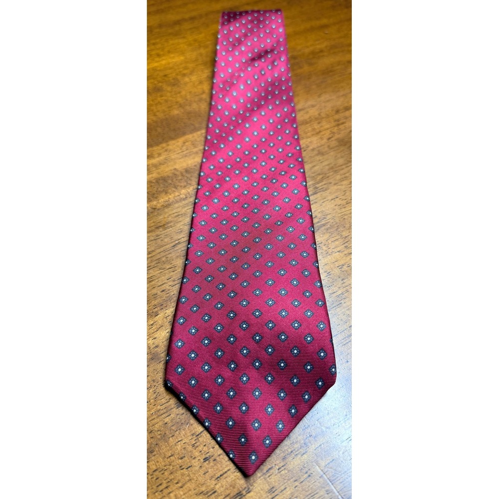 Hardy Amies London Necktie Mens OS Red Good Silk Geometric Medallion Formal Tie